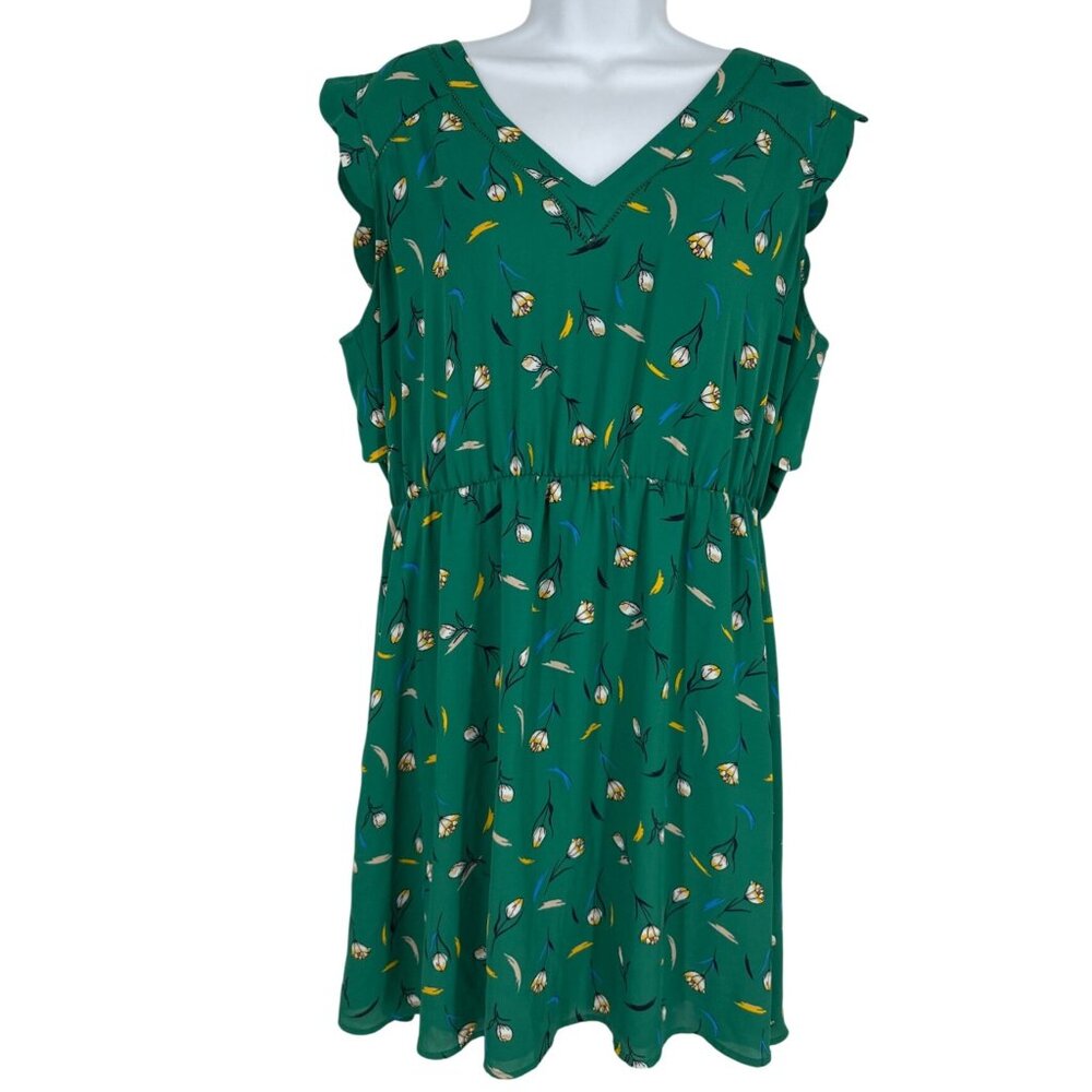 41 Hawthorn Green Floral V-Neck Sleeveless Scalloped Back Dress XL Petite